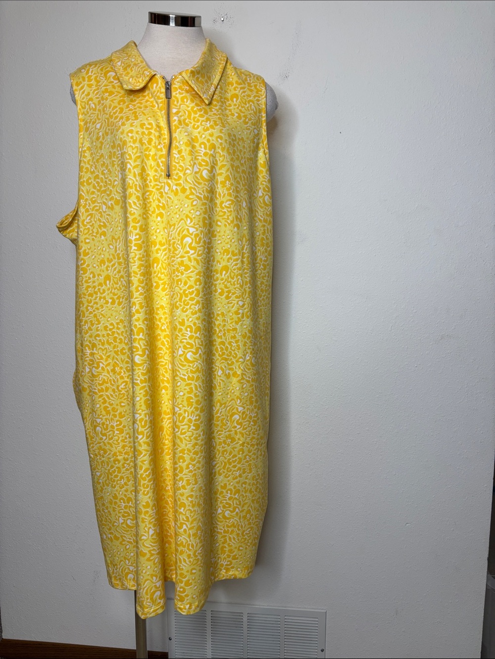 Sleeveless Yellow Collared Midi polo Dress with Front Zip